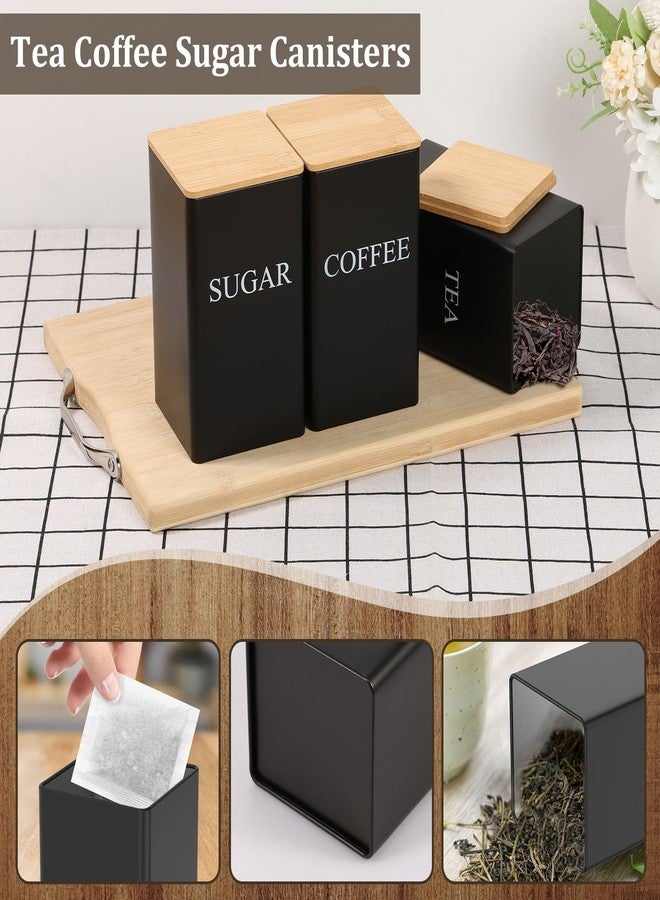 RVEFOT 3 Pcs Coffee Tea Sugar Container Set, 1000 ML Metal Teas and Coffee Canisters Set with Bamboo Lids, Black Canisters Sets for Kitchen,Food Storage Container Jars for Kitchen Counter Storage (Black) - Image 5